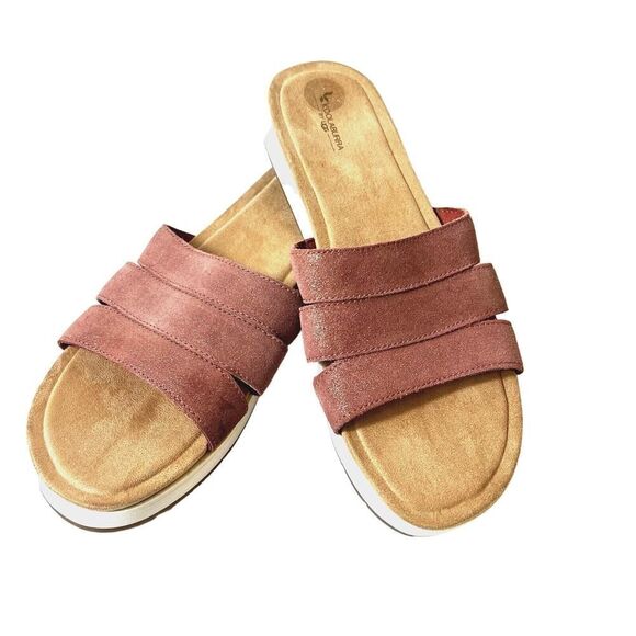Koolaburra by UGG Women 11 Pink Leather Sandal Glitter Slide Open Toe Casual New - Picture 1 of 10
